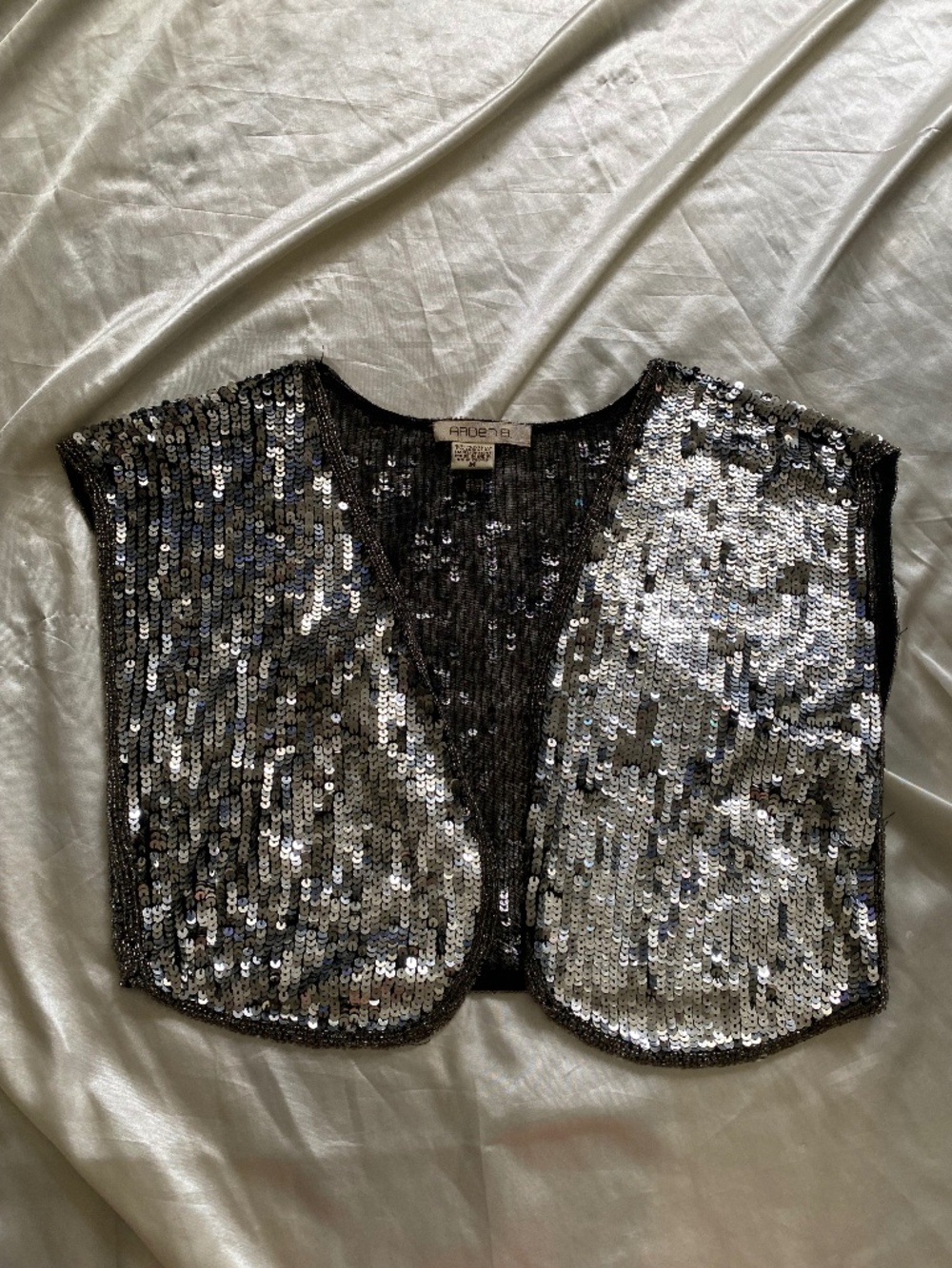 Vintage y2k Silver Sequin Beaded Bolero Vest Fairy Going Out Medium